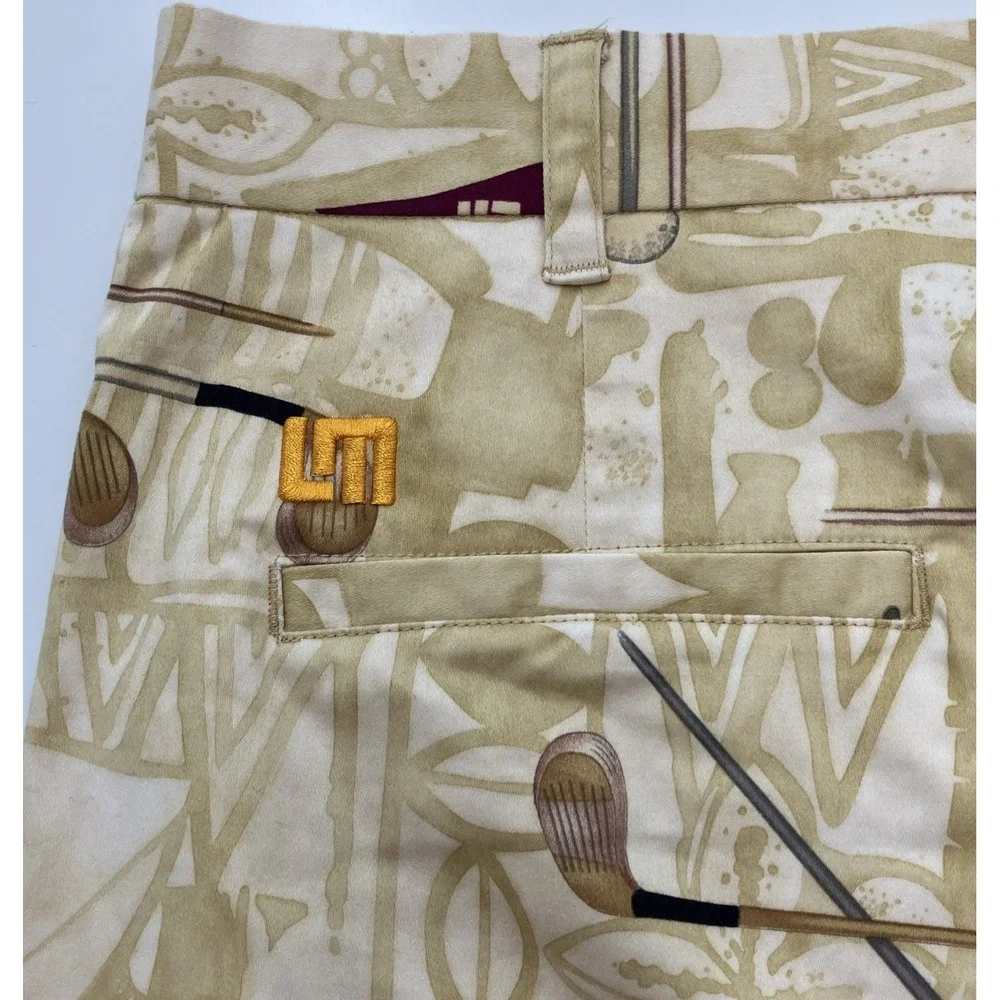 Loud‎ Mouth Golf Shorts Allover Print Hawaiian Golf Clubs Tan Size 34